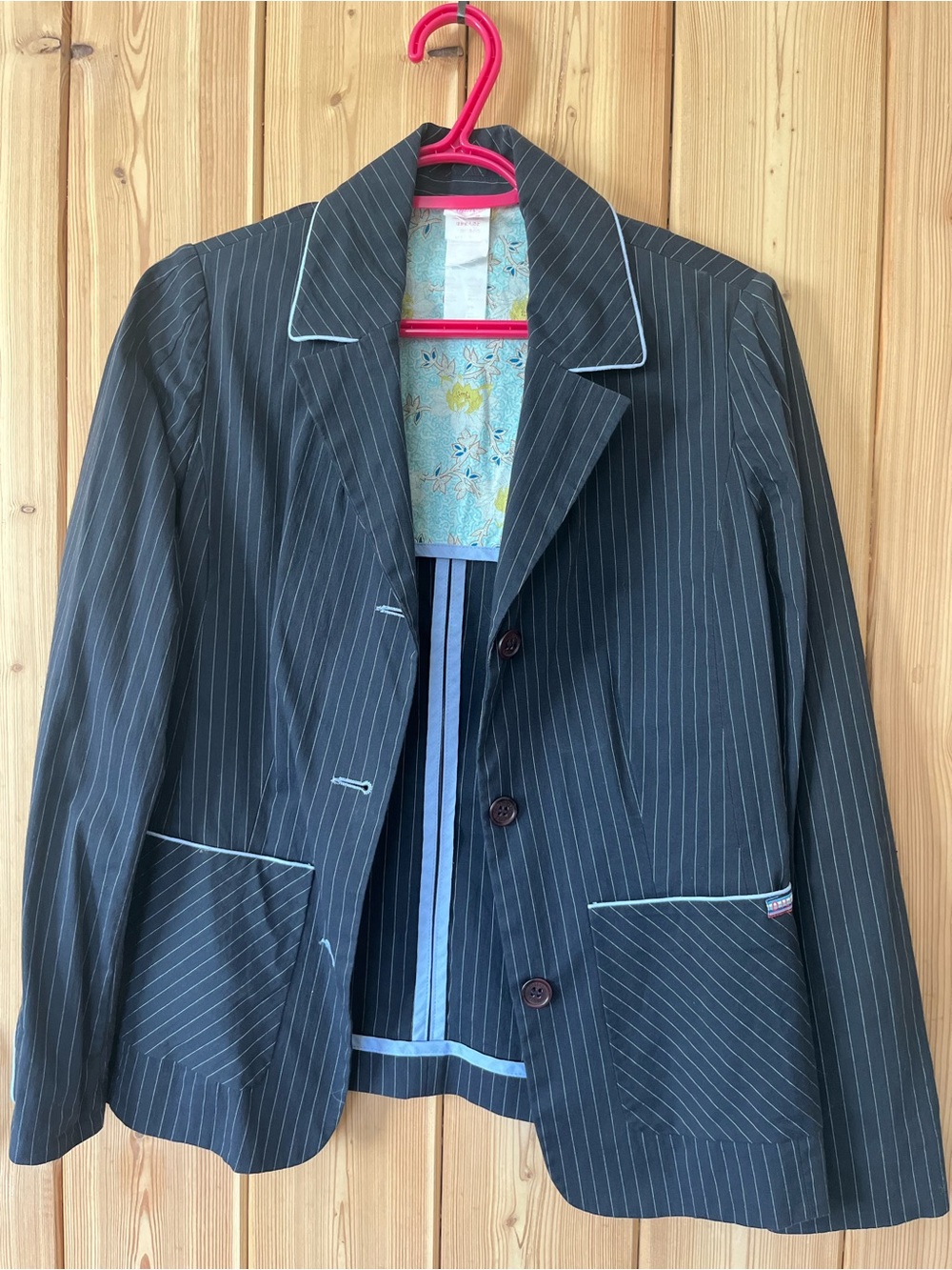 Oilily Women’s Pinstripe Blazer Jacket - Navy with Light Blue Trim